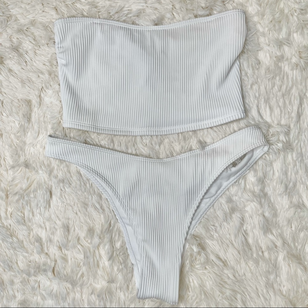 AF Ribbed High Leg Strapless Bikini NWOT